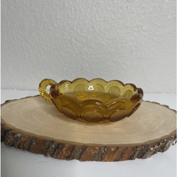 Fostoria Other - Fostoria Amber Glass Coin Dot Handled Dish Eagle